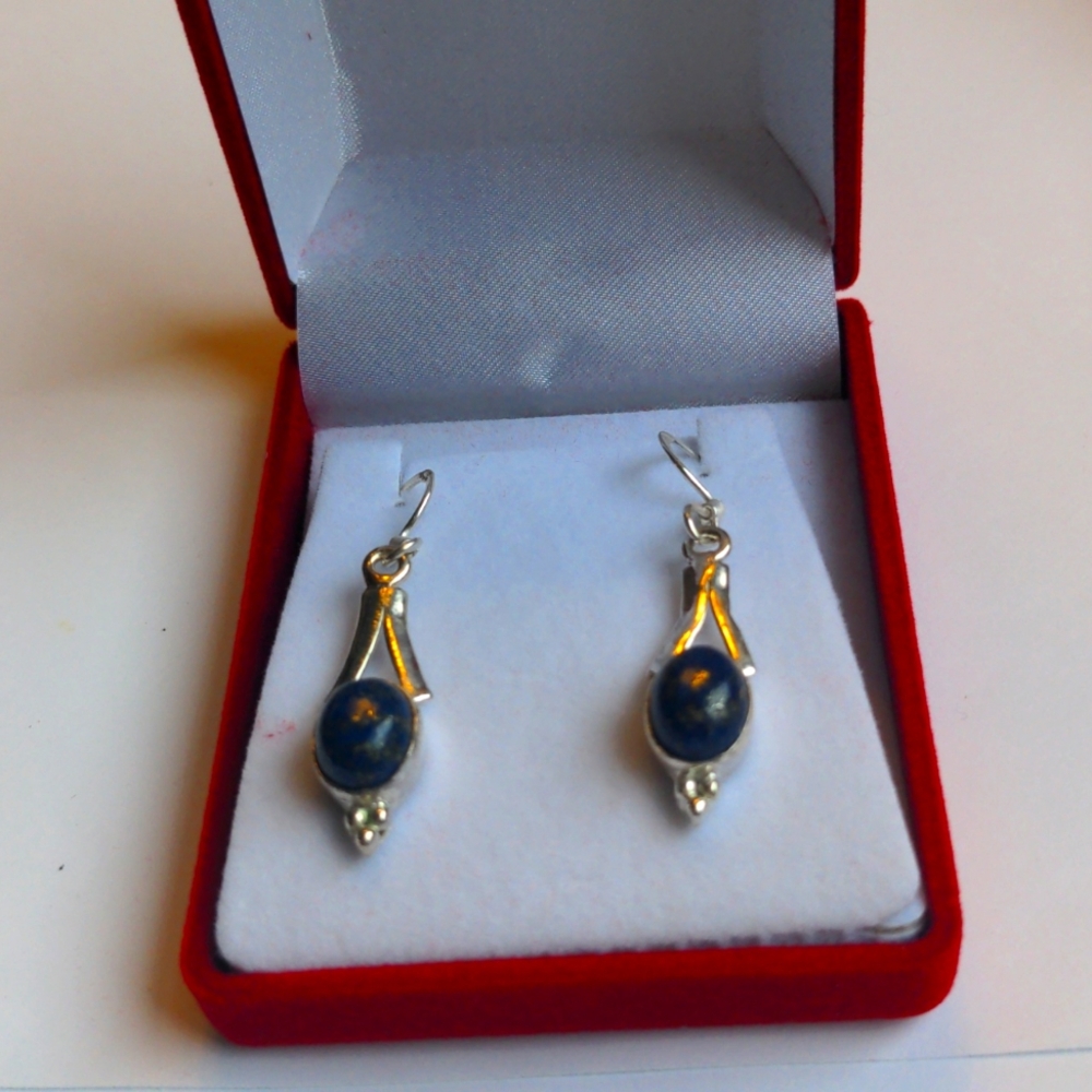 Lapis Lazuli Sterling Silver Earrings. New Handcrafted, Genuine Gemstones - Picture 5 of 7